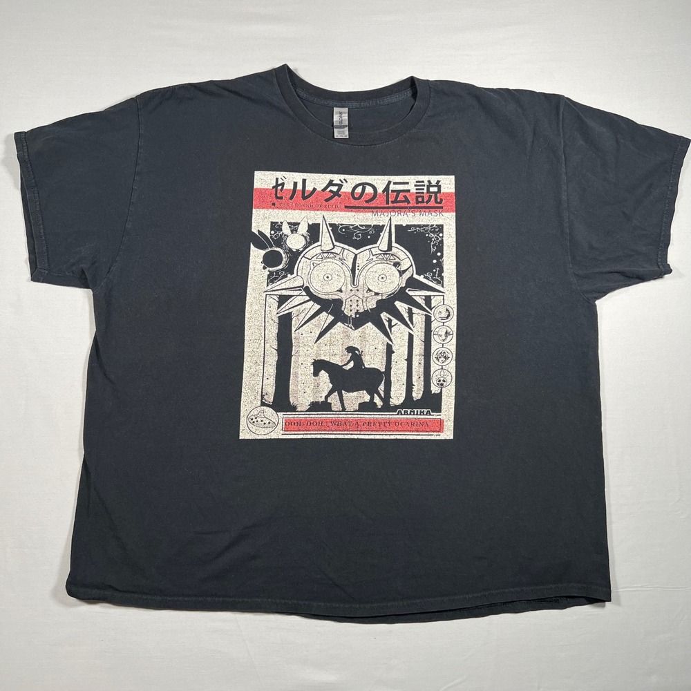 Zelda Majoras Mask Graphic T-Shirt Mens 3XL Black Cotton Link Epona Japanese Tee